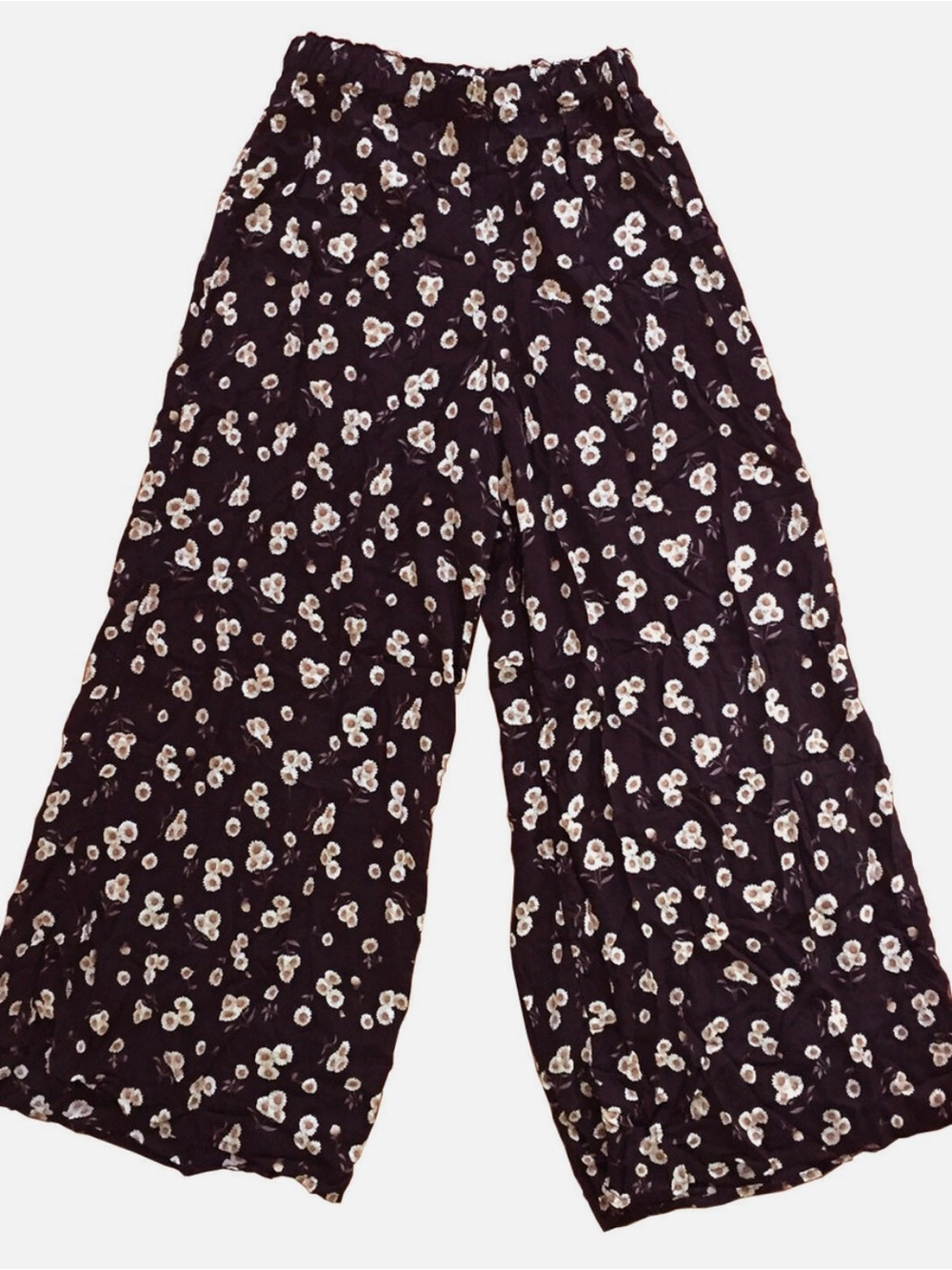 Brandy Melville Black Floral Wide-Leg Sunflower Pants Coastal Summer Pants